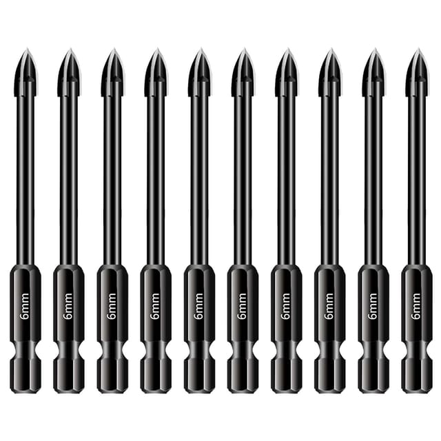 Ccykxa 10-teiliges 6-mm-fliesen-glasbohrer-set, 1/4 Sechskantschaft-wolframkarbid-bohrer, Bohrwerkzeug Für Porzellan, Keramik, Spiegel, Beton, Ziegelwand, Glas