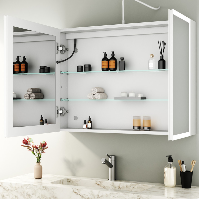Weiß Spiegelschrank Mit Beleuchtung 80x60 Cm Spiegelschrank Bad Mit Beleuchtung Badezimmerschrank Hängeschränke Medizin Kabinett Mit 3 Einstellbare Lichtfarben, Beschlagfrei, Komplett Vormontiert