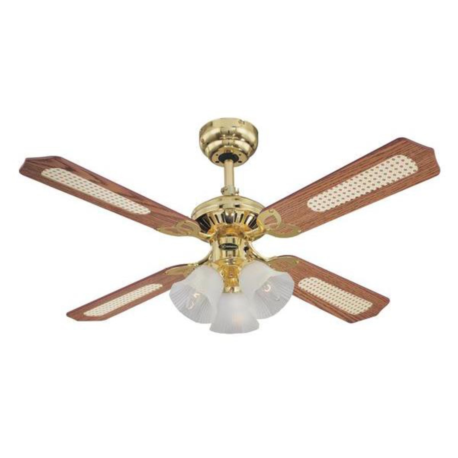 [gebraucht] B-ware Westinghouse Deckenventilator Princess Trio Holz Ø105cm Leise Messing Mahagoni