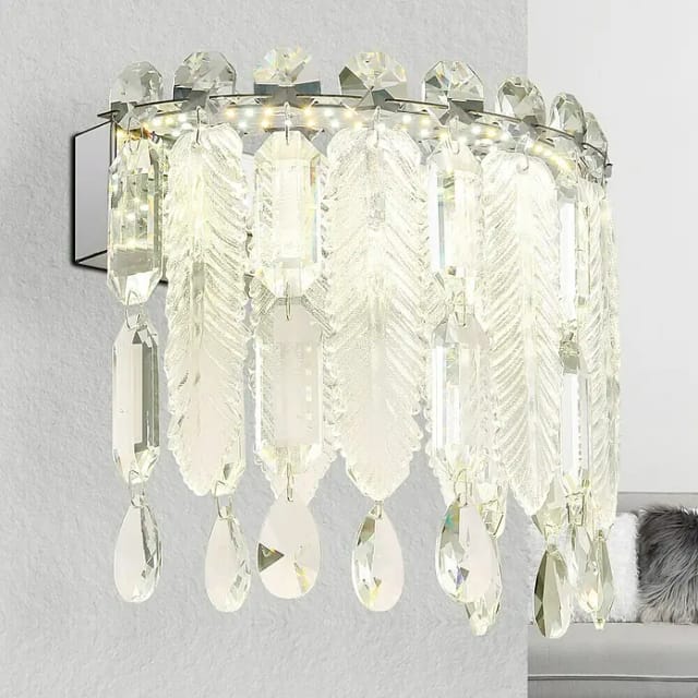Wandlampe Wohnzimmerleuchte Wandleuchte led Glaskristalle K5 verchromt, b 28 cm