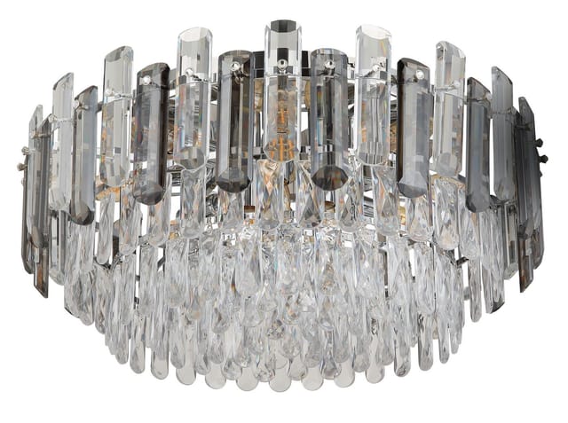 Deckenlampe Kronleuchter 11 flammig Glasstäbe Küchenleuchte klar, Acrylkristalle Metall, 11x E14 Fassungen, DxH 55x27 cm