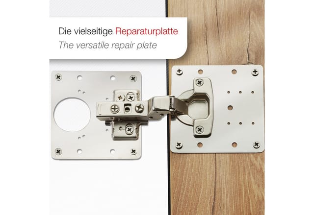 SOTECH Topfband Reparaturplatten Edelstahl 90 x 90 x 0,53 mm, Reparaturset für Topfbänder mit Ø35 mm, Schrankscharnier Topfscharnier, 2 x