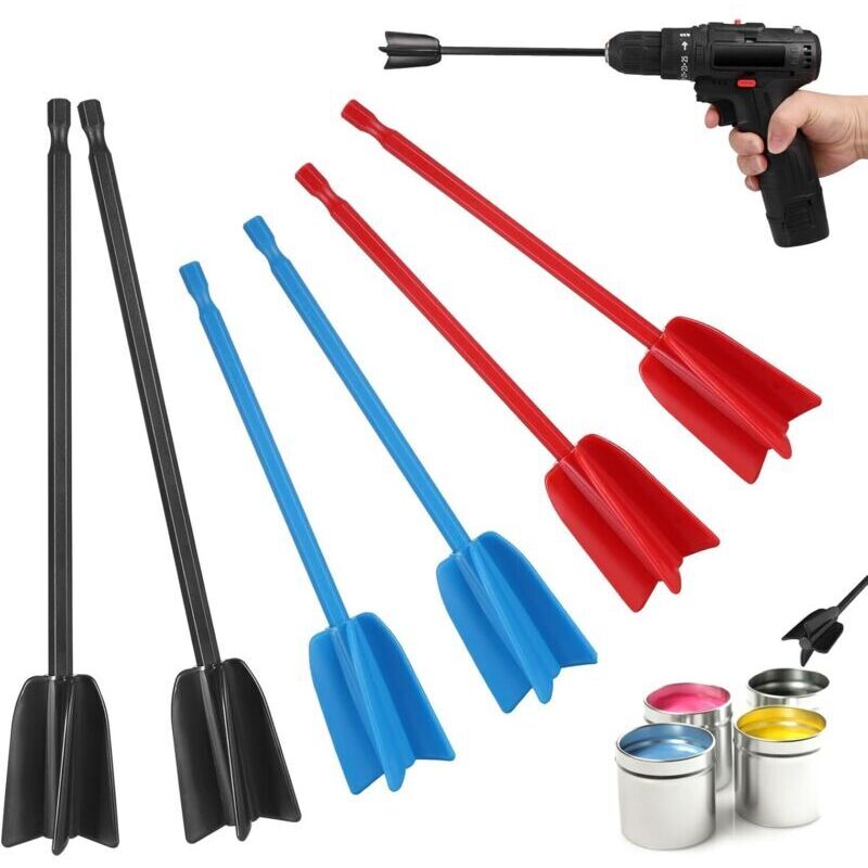 6 Mélangeurs Époxy Pour Perceuse, Palettes De Mélangeur De Peinture Réutilisables, Outil De Mélange Pour Mélanger La Résine Époxy, La Peinture En Céramique (rot, Blau,schwarz)