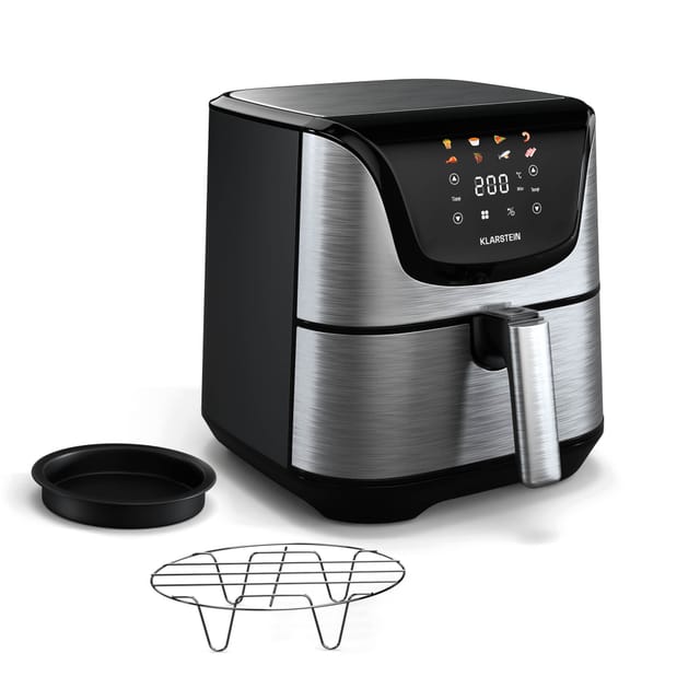 Klarstein AeroVital Deluxe Heißluftfritteuse 5,4L Airfryer, 1700W, Touch-Display, 8 Programme, Antihaftbeschichtung, Grillrost & Pizzablech,