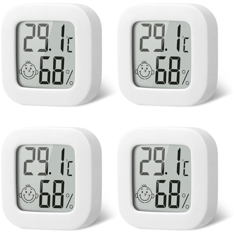 4 Pack Thermometre Interieur Mini Thermomètre Hygrometre Haute Précision Température Hygromètre Moniteur Avec Air Icône Confortable Pour Cuisine Chambre De Bébé Serre Entrepôt Bureau