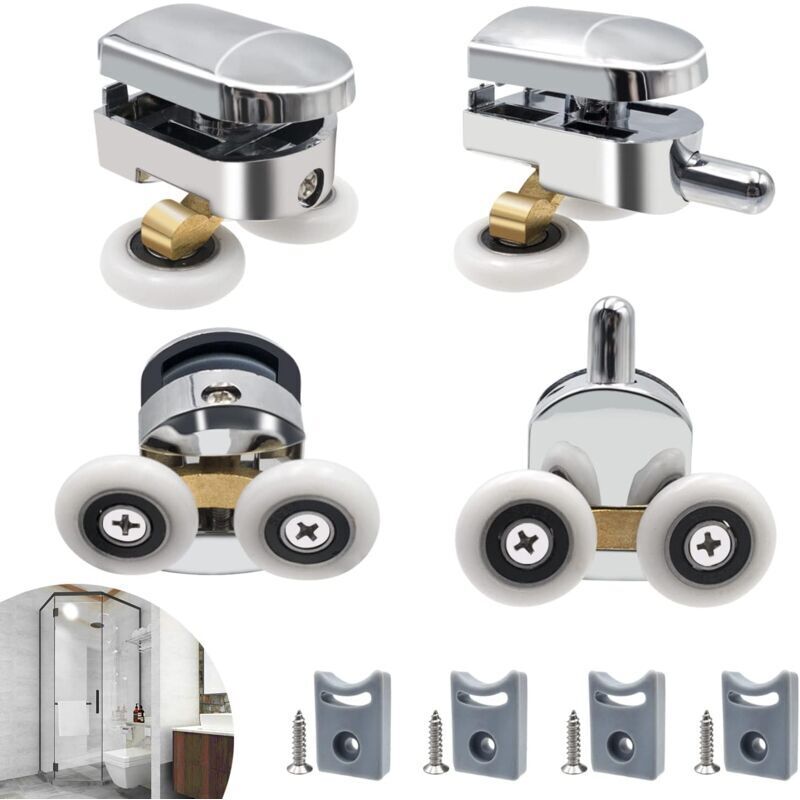 Rouleau De Porte De Douche – Lot De 4 Roulettes Doubles – Diamètre 23mm – Résistant À L'Eau – Pour Verre 4-6mm
