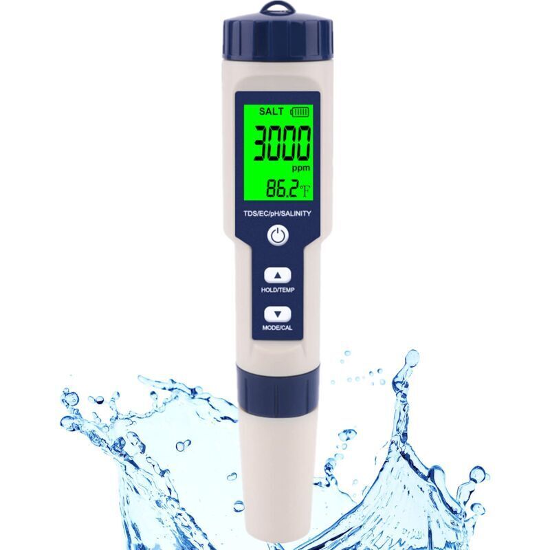 Testeur De Sel De Piscine 5 En 1 – Mesure Salinité, Ph, Température, Ec Et Tds – Précision Professionnelle Pour Eau Salée Et Potable