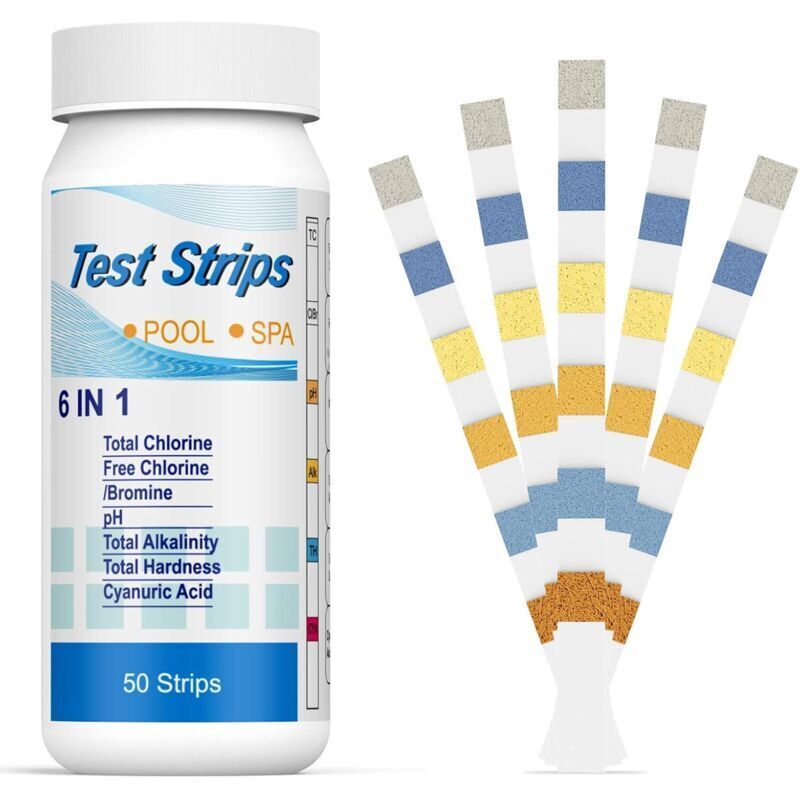 6 En 1 Bandelettes De Test Pour Piscine Brome Spa Therme, Bandes Test Qualité D'Eau Sur Chlore Total Chlore Libre Alcalinité Acide Cyanurique Dureté Du Liquide Testeur Générale(50pcs)