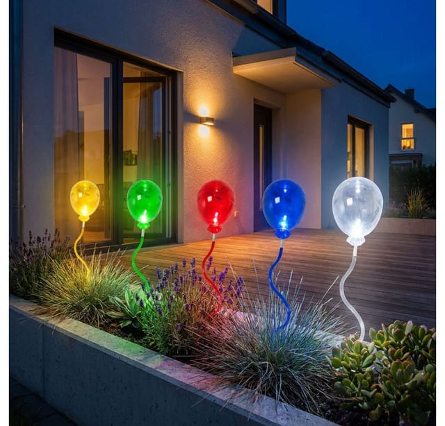 Solarleuchte Erdspieß led Gartendeko led Solar Lampen, Luftballons bunt, led, DxH 8,5 x 60 cm, 5er Set
