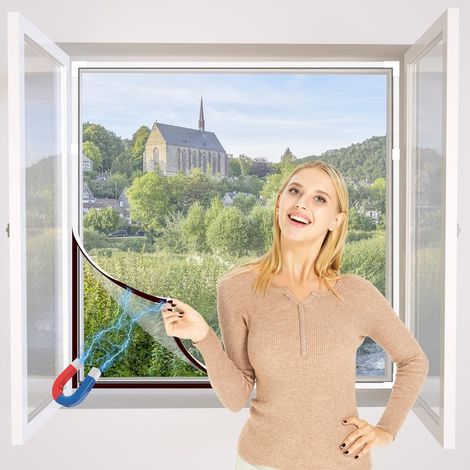 Diy Moustiquaire Magnétique Aimantée Réglable Pour Fenêtre - Max 100 X 130 Cm - Sans Perçage, Peut Être Coupé - Facile À Installer（cadre Blanc,toile Blanche）