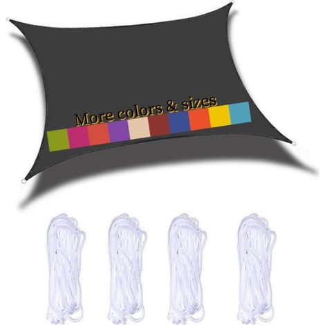 Voile D'Ombrage Rectangulaire 2x5m Imperméable Pes Toile Ombrage 98％ Uv Protection Pour Jardin Terrasse Balcon Piscine Fête Extérieur, Noir