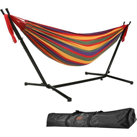 Goutime Hamac Double De 2,6 M Avec Support, Capacité De 250 Kg, Comprend Un Sac De Transport Portable Parfait Pour La Terrasse Intérieure, La Terrasse, La Cour, Le Balcon (rouge)