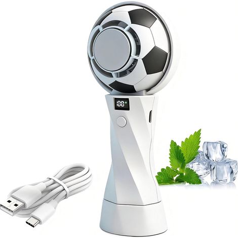 Ventilateur Brumisateur À Main Football, Mini Ventilateur Portable Avec Spray Cooling Effect, 6 Vitesses, Écran Led, Moteur Sans Balais, Ventilateur De Poche Pour Coupe Du Monde, Sport (blanc)