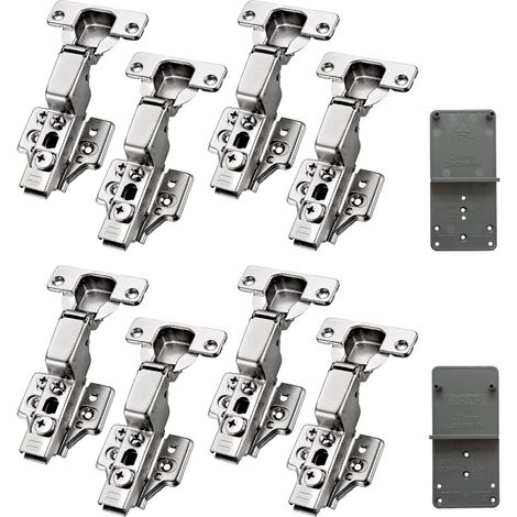 Lot De 8 Charnières À Clipser, 95 Degrés, 3 Voies, 35 Mm, Avec Amortisseur Et Fermeture Automatique Douce Pour Porte Encastrée, Armoire De Cuisine