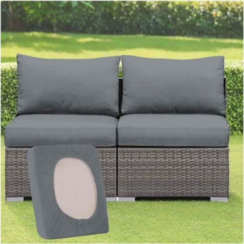 Housse De Coussin Exterieur Extensibles Pour Salon De Jardin, Couleur Unie Housses De Coussin De Siège, Amovibles Pour Intérieur Et Extérieur, Terrasse Meubles (gris,2pcs Length 50-65cm)