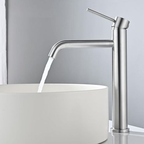 Mitigeur De Lavabo Haut Robinet Salle De Bain Pour Lavabo Et Vasque Robinet Lavabo En Acier Inox Brossé Classique