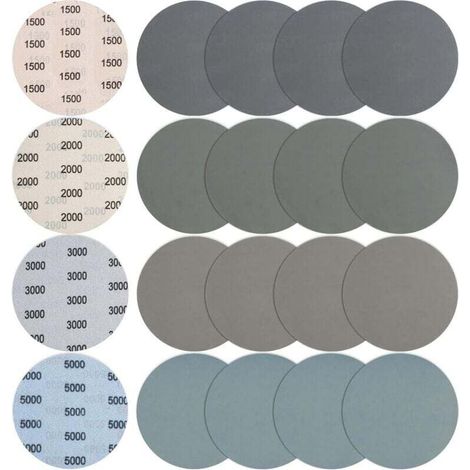 Alovez 20 Pièces 150mm Papier De Verre Sec À L'Eau, Abrasif Rond Grain 1500/2000/3000/5000 Papier A Poncer Disques De Ponçage Polissage Pour Métal Bois