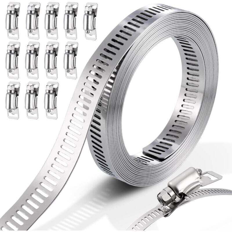 Collier De Serrage En Acier Inoxydable 304 – Résistant À La Corrosion – Longueur 3m Avec 12 Mousquetons – Pour Applications Variées