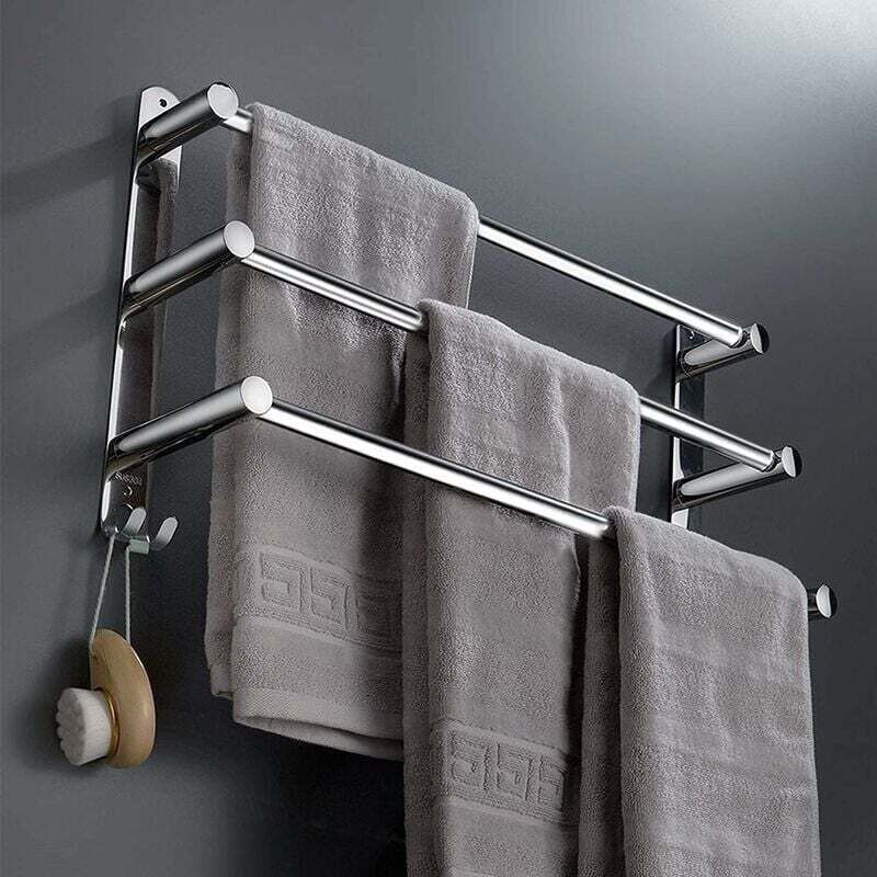 Porte-serviettes Mural Rétractable En Acier Inoxydable – 3 Barres – Installation Adhésive Sans Perçage – Argent Pour Salle De Bain Et Cuisine