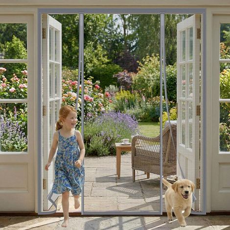 Moustiquaire Porte Fenetre 205x180cm Aimantée À Double Ouverture Latérale u2013 Rideau Anti-mouches Et Moustiques Avec Maille Très Dense, Idéal Pour Porte De Balcon Et Terrasse (gris)