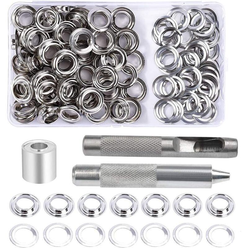Oeillets Œillets Kit, 100 Ensembles 10 Mm Œillets, Kit De Réparation De Bâche, Avec 3pcs Grommet Outils À Oeillet Œillets Kit Pour Bâche, Tissu, Rideaux Et Fabrication（203pcs）