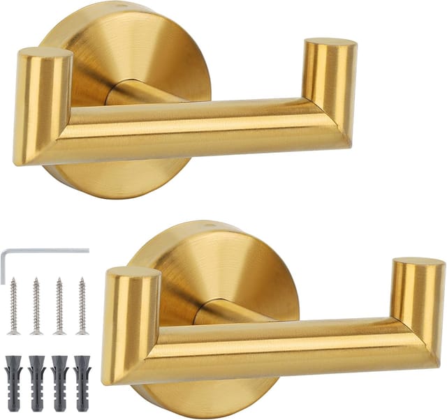 Badezimmer-kleiderhaken, 2 Stück, Küchenhandtuchhaken, Wandhaken Mit Schrauben, Edelstahl-kleiderhaken, Wandhandtuchhalter, Haken Und Kleiderhaken Für Zuhause (gold)