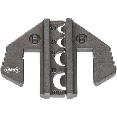 Crimp-Einsatz b: für geschlossene ∙ unisolierte Kabelschuhe von 1,5 ∙ 2,5 ∙ 6,0 ∙ 10 mm2 ∙ V2499-B