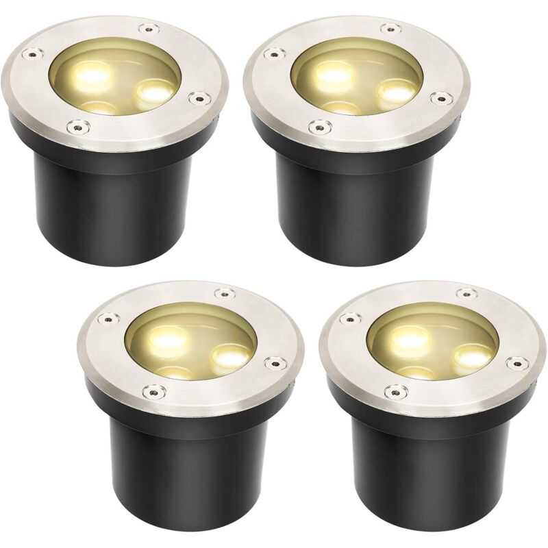 Spots Encastrables Au Sol À Led, Lot De 4 Spots Au Sol Ronds Passables, Éclairage Au Sol Blanc Chaud Étanche Ip67 Pour Éclairage De Jardin Et Éclairage D'Allée