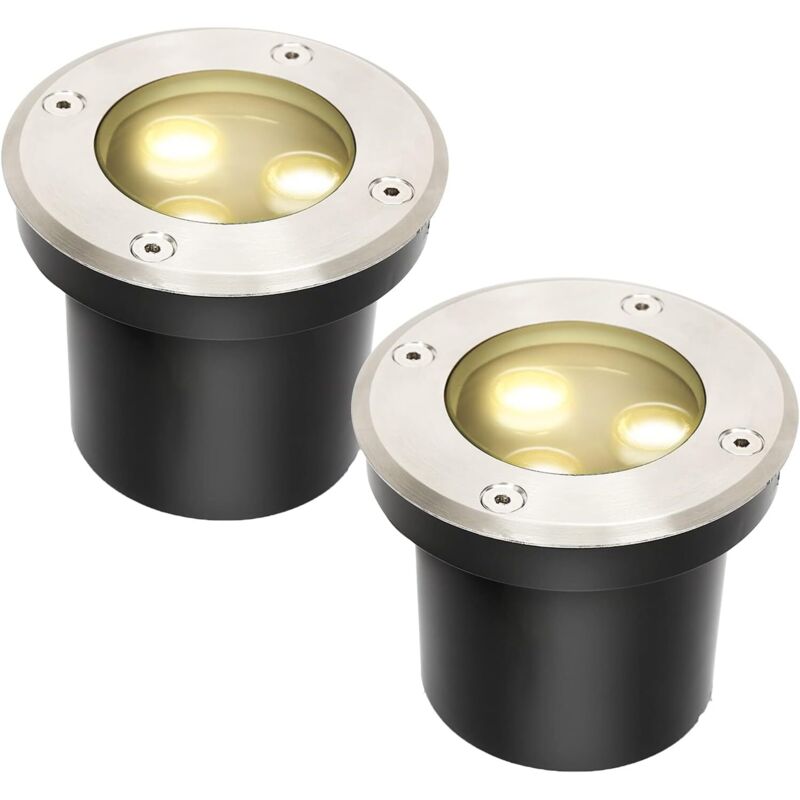 Spot De Sol 2 Pièces, Éclairage De Sol Led Rond 3 W Passable, Éclairage De Jardin Extérieur Étanche Ip67 Pour Allée De Balcon De Jardin (blanc Chaud)