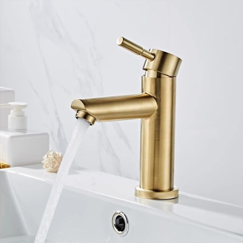 Mitigeur De Lavabo En Laiton Sans Plomb – Or Brossé – Vanne En Céramique – Économie D'Eau 30% – Installation Facile 3/8'