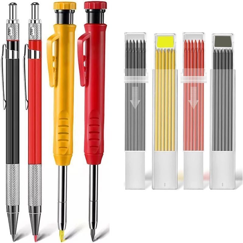 Lot De 4 Crayons De Charpentier Mécaniques – Taille-crayon Intégré – 40 Recharges Pour Marquage Précis Sur Bois Et Papier