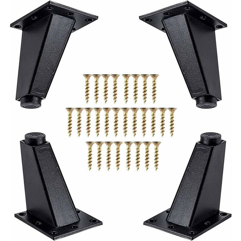 Lot De 4 Pieds De Meuble En Métal Noir 80 Mm – Remplacement Jambes Canapé, Commode, Armoire – Vis De Montage Incluses – Capacité 115 Kg