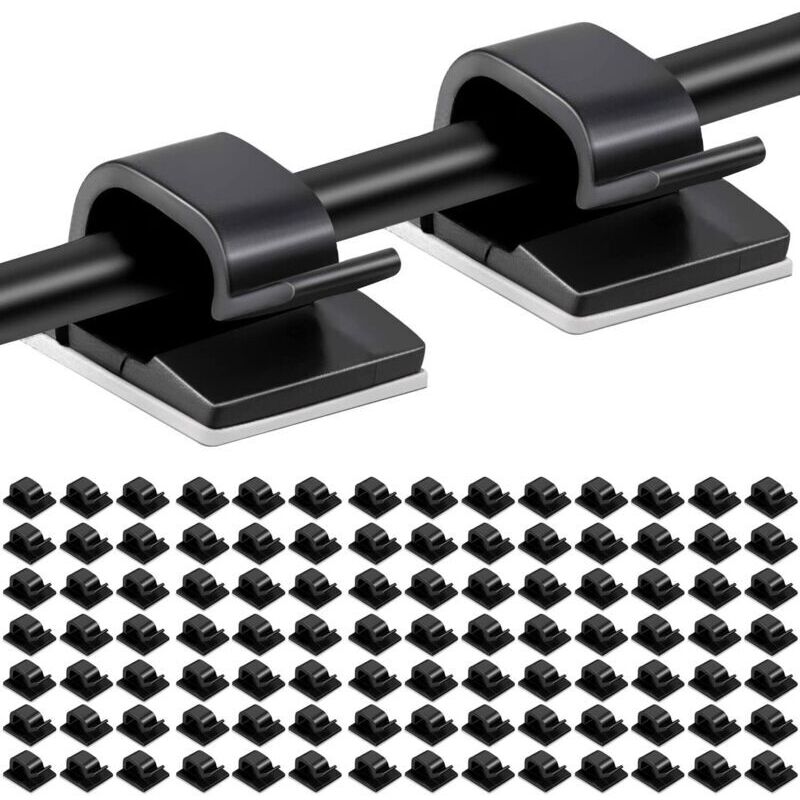 100pcs Clips Câbles Adhésifs Gestion De Câble Support Organiseur De Fils Électriques Plastique Organisateurs De Cordon De Câble Clip Pour Fixer Des Câbles Noirs