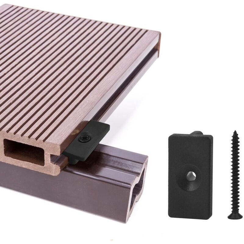 Clips De Terrasse Composites 100 Pièces - Attaches Cachées De 6 Mm / Fixations En Plastique Pour Terrasse, Clip De Fixation Pour Planche Avec Vis Noires (100 Pièces, Fixations En T Pour Terrasse Compo