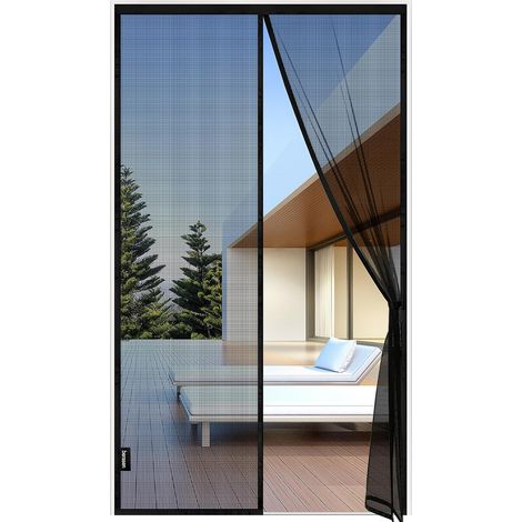 Ignifuge - Moustiquaire Porte Fenêtre, 105 X 210 Cm - Maillage Fine Noire Magnétique Rideau Anti Mouche,se Ferme Tout Seul, La Bande Ve1cro Au Sommet Du Volet Rideau Anti Mouche A Été Élargie À 3.8 Cm