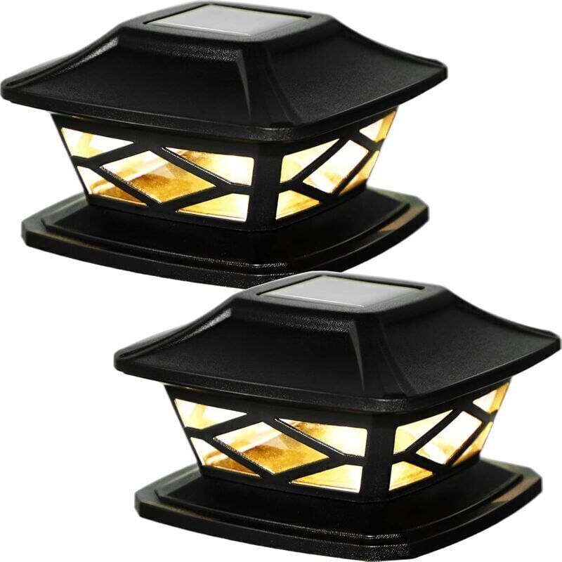 Lampadaire Solaire Décoratif 2 Pièces – Led Étanche Ip44 – Alimentation Solaire – Compatible Poteaux 4-6 Pouces – Lumière Chaude/blanche