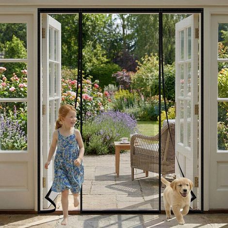 Moustiquaire Porte Fenetre 225x190cm Aimantée À Double Ouverture Latérale u2013 Rideau Anti-mouches Et Moustiques Avec Maille Très Dense, Idéal Pour Porte De Balcon Et Terrasse (noir)