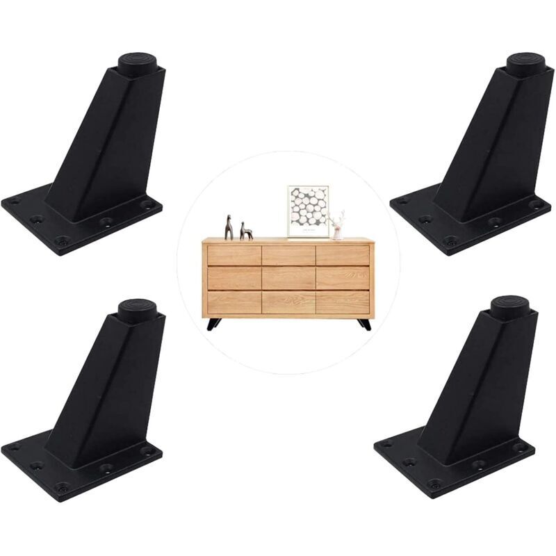Pieds Réglables Meubles Jambes Cuisine Jambes Worktop Bar Tv Bureau Table Jambes, Pieds Meubles Alliage D'Aluminium, Pour Canapé Table Armoires Étagères, Facile À Installer Noir 4 Pièces