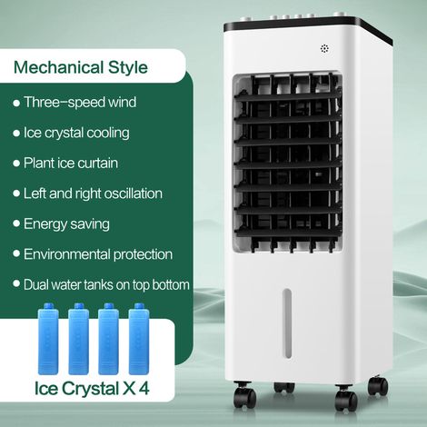 Rafraîchisseur D'Air Par Évaporation, Réservoir D'Eau De 8 L, 3 Vitesses, Fonctionnement Silencieux (36 Db), Oscillation À 90°, Pains De Glace Inclus, Idéal Pour Une Chambre, Noir