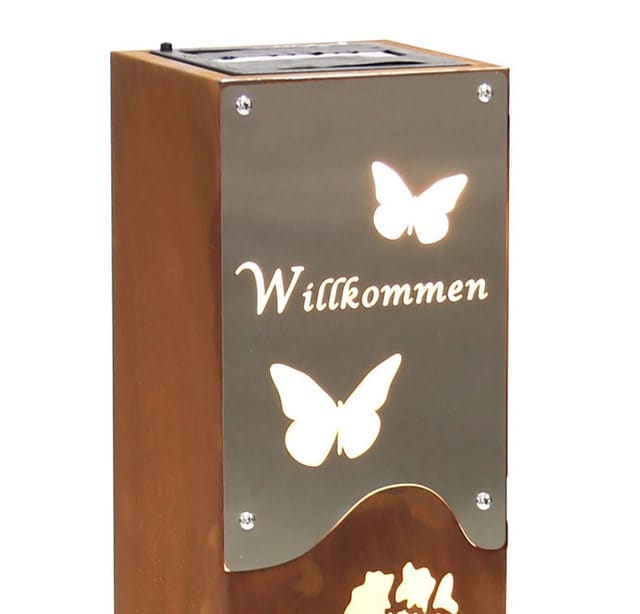Solarleuchte Dekosäule Gartendeko Außenleuchte, rostigem Edelstahl silber Kunststoff, Akku IP44, 1x LED warmweiß, H 57,5 cm