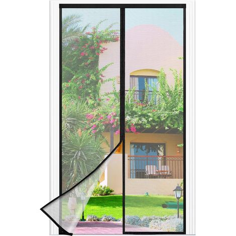 Moustiquaire Porte Fenêtre, 65 X 200 Cm - Maillage Fine Noire Magnétique Rideau Anti Mouche, Se Ferme Tout Seul, La Bande Ve1cro Au Sommet Du Volet Rideau Anti Mouche A Été Élargie À 3.8 Cm