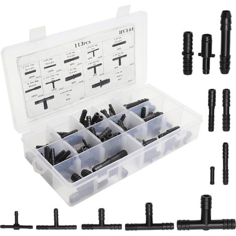 Kit De 113 Pièces Pour Arrosage Goutte À Goutte – 12 Tailles De Raccords, Réducteurs Et Raccords En T Pour Système D’irrigation De Jardin – Également Compatible Avec Raccords Rapides Pour Tuyau D’arro