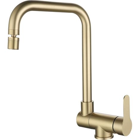 Sjqka – Mitigeur De Cuisine Rabattable En Acier Inoxydable Brossé – Hauteur 70mm – Finition Dorée – Installation Monotrou – Économie D'Eau Jusqu'à 30%