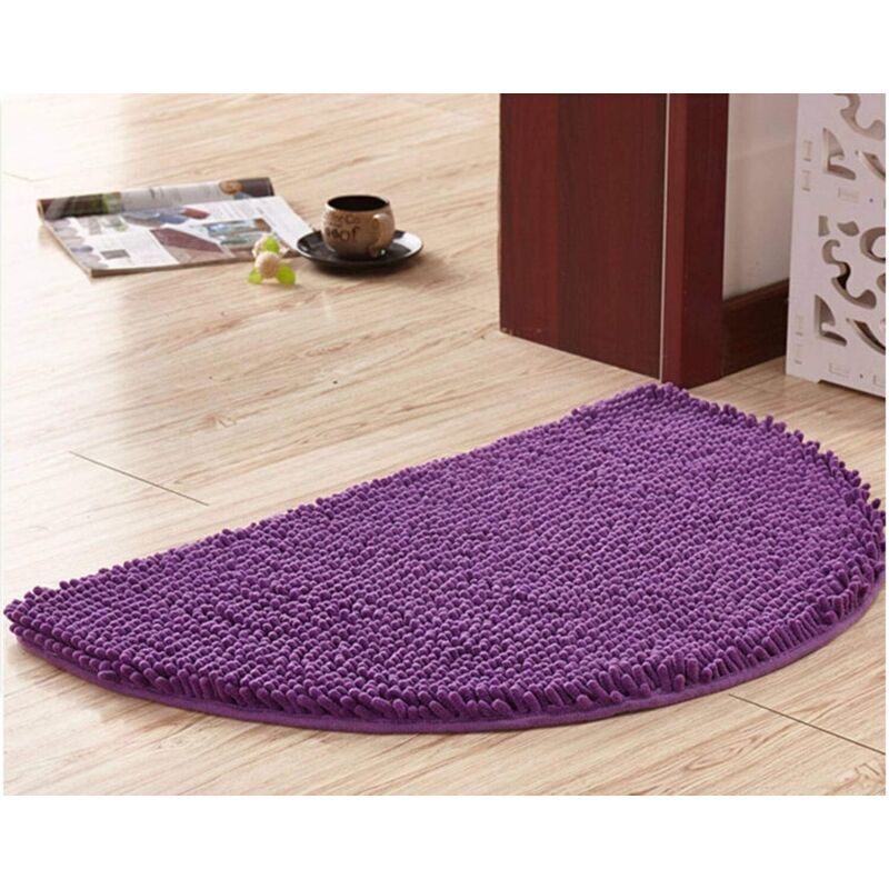 Demi-cercle Tapis Salle Bain, Doux Absorbant Chenille Tapis De Baignoire Duveteux Antidérapante Tapis Tapis De Bain Demi-lune Pour Baignoire Lavable En Machine -violet-40 X 60