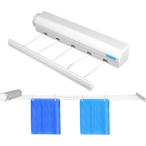 Sjqka – Etendoir À Linge Mural Extensible 3,75m – Plastique Haute Qualité – Charge Max 8kg – Installation Facile Entre Murs