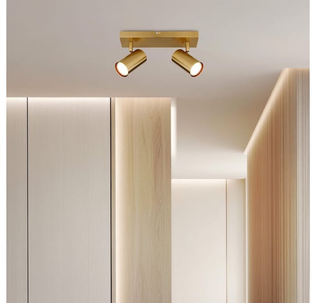 Deckenstrahler Deckenleuchte 2 flammig beweglich Spotleuchte goldfarben, Spots verstellbar, skandinavisch Metall, 2x GU10 Fassungen, HxLxB 12x26x6cm