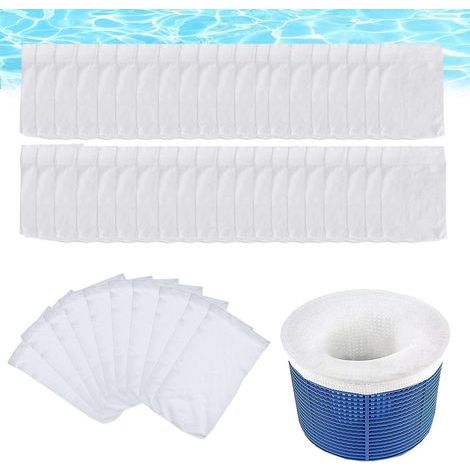 Chaussettes Skimmer Piscine 50 Pièces - Nylon Mailles Fines Retient Débris Feuilles Blanches