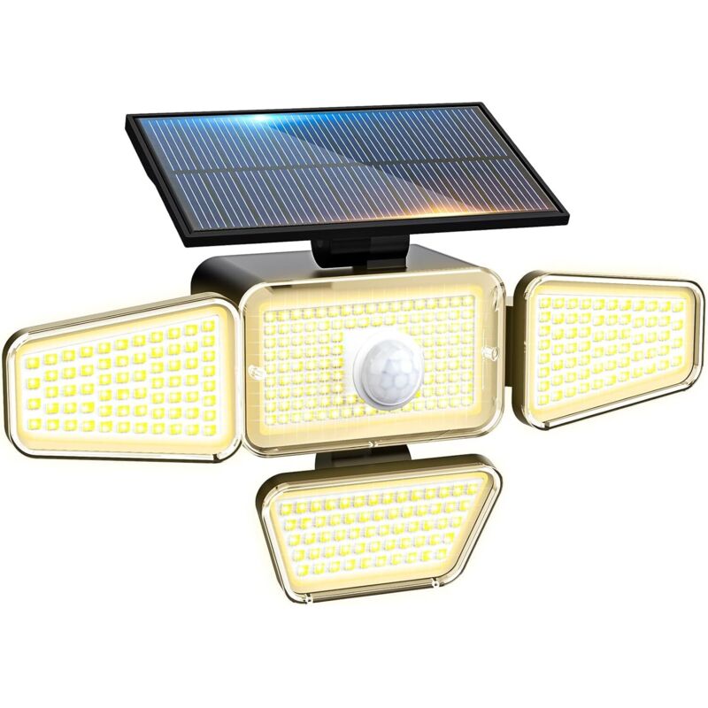 Lumiere Solaire Exterieur Detecteur De Mouvement 318led, [lot De 1] 3 Modes Lampe Solaire, Étanche Eclairage Solaires Pour Jardin Outdoor Garage Cour[blanc Chaud]