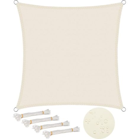 Voile D'Ombrage Carré 2x2 M Imperméable Anti 93% Uv Résistant À L'Eau Protection Contre Le Vent Polyester Avec Protection Uv Pour Jardin Terrasse Camping Crème