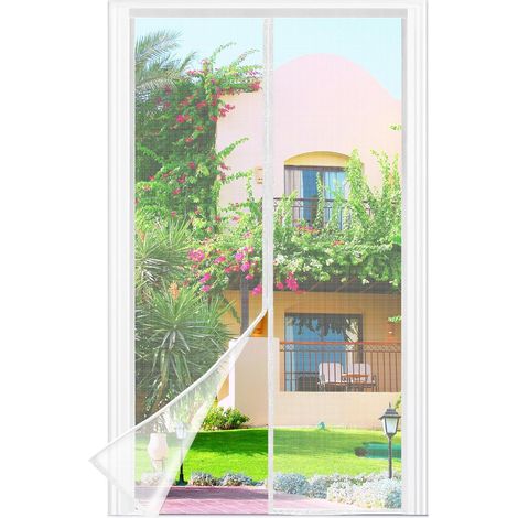 Moustiquaire Porte Fenêtre, 140 X 240 Cm - Maillage Fine Blanc Magnétique Rideau Anti Mouche, Se Ferme Tout Seul, La Bande Ve1cro Au Sommet Du Volet Rideau Anti Mouche A Été Élargie À 3.8 Cm